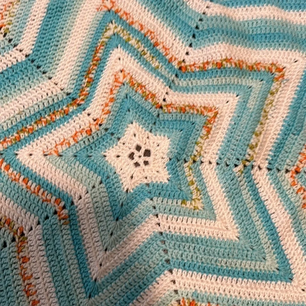 Crochet star fish small blanket baby blanket decorative throw hand made 3’x3’